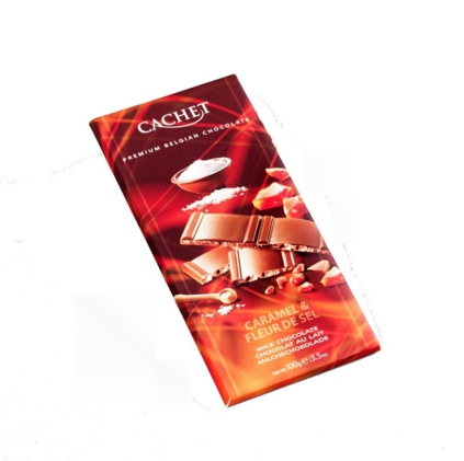Cachet Premium Belgian Chocolate Bar - Milk Salted Butter and Caramel Chocolate Bar 