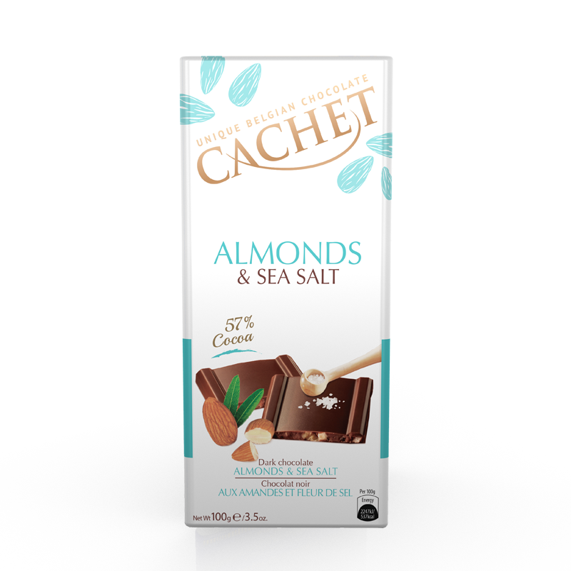 CACHET Dark Chocolate with Almonds & Sea Salt - 57% Cocoa